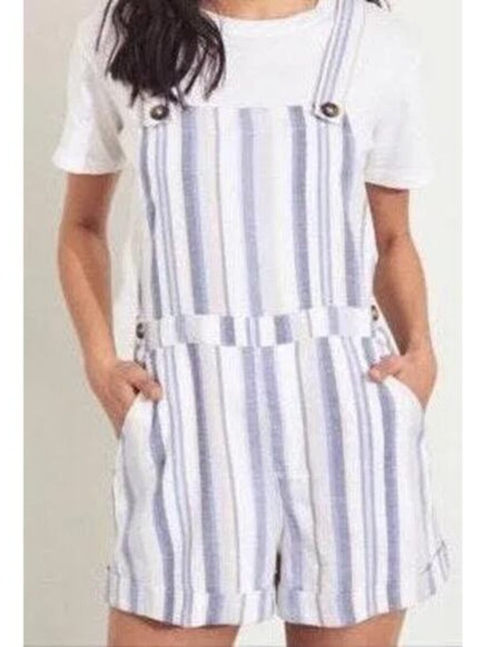 HOLLISTER Womens' Blue White Striped Overalls Shorts Shortalls Size Small